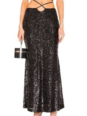 REVOLVE Black Sequin Maxi Skirt